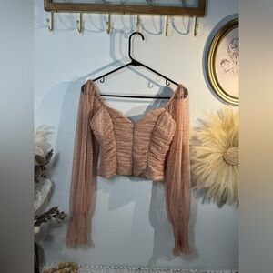 Fashion nova keeping it cute top-nude blouse. Mesh sleeves.